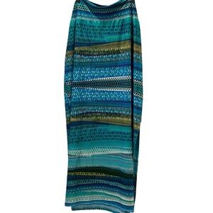 Women's Maxi Skirt Blue‎ Green Striped Casual Long Skirt Beach Ocean Festival 2X